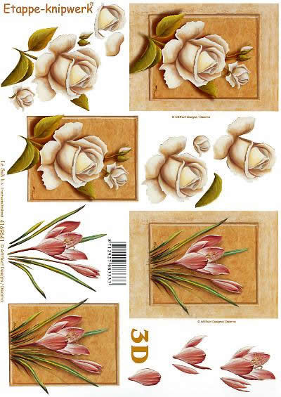 3D Bogen Rose + Krokus - Format A4, Blumen - Rosen,  Blumen - Krokus,  Blumen -  Sonstige,  Le Suh,  3D Bogen,  Weiße Rosen,  Rosa Krokus
