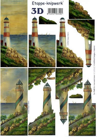 3D Bogen Leuchtturm - Format A4,  Regionen - Strand / Meer -  Sonstige,  Regionen - Strand / Meer - Leuchttürme,  Le Suh,  3D Bogen,  Leuchtürme mit Brandung und Ufer