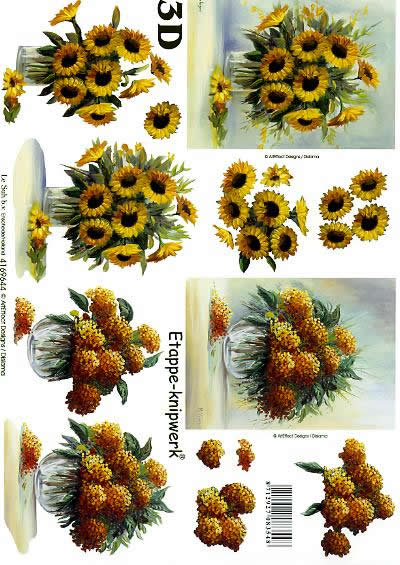 3D Bogen Sonnenblume + Hortensie - Format A4,  Blumen - Sonnenblumen,  Blumen -  Sonstige,  Le Suh,  3D Bogen,  Hortensie