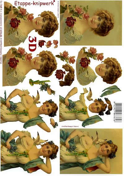 3D Bogen Dame Victoriaans - Format A4, Weihnachten - Engel,  Blumen - Rosen,  Blumen -  Sonstige,  Le Suh,  3D Bogen,  Dame Victoriaans
