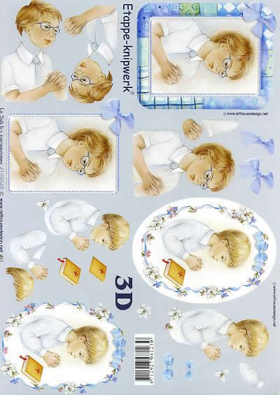 3D Bogen Betender Junge - Format A4, Menschen - Kinder,  Ereignisse - Kommunion,  Ereignisse -  Sonstige,  Le Suh,  3D Bogen,  Betender Junge,  Religion,  Konfirmation,  Bibel