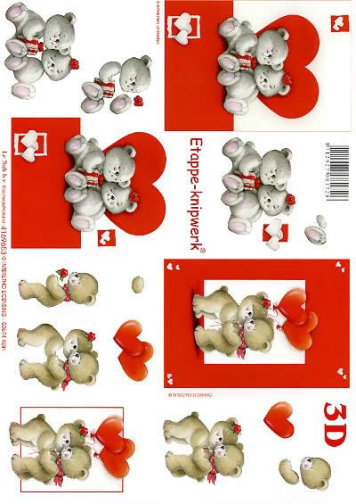 3D Bogen Valentinskarte 1 - Format A4, Tiere - Bären,  Motive - Luftballon,  Ereignisse - Liebe,  Le Suh,  3D Bogen,  Valentine 1,  Herzen