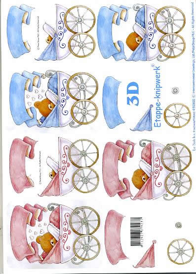 3D Bogen Kinderwagen - Format A4, Tiere - Bären,  Ereignisse - Geburt,  Ereignisse -  Sonstige,  Le Suh,  3D Bogen,  Kinderwagen,  Baby