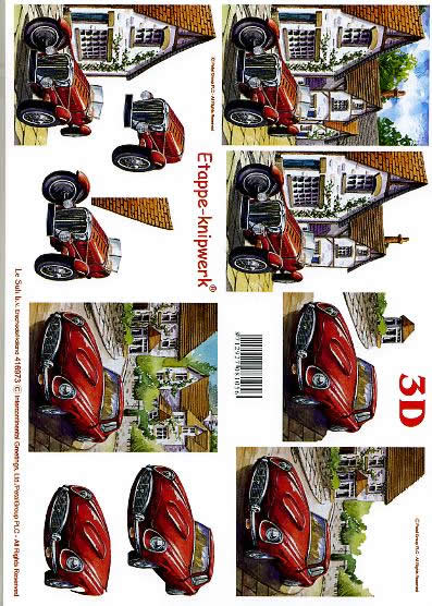 3D Bogen Autos - Format A4,  Fahrzeuge - Autos,  Le Suh,  Frühjahr,  3D Bogen,  Auto vor dem Haus