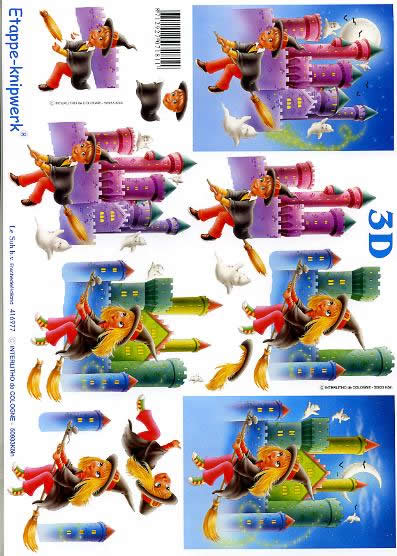 3D Bogen Zauberkinder - Format A4, Sonstiges - Märchen,  Sonstiges - Comic / Ulk,  Herbst - Halloween,  Le Suh,  Herbst,  3D Bogen,  Zauberkinder,  Hexen,  Gespenst