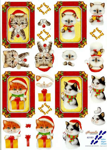 3D Bogen Weihnachten - Format A4, Pflanzen - Ilex,  Weihnachten - Geschenke,  Tiere - Katzen,  Le Suh,  Weihnachten,  3D Bogen,  Weihnachtskatzen
