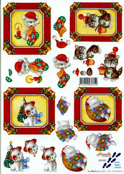 3D Bogen Weih. Katze + Hund - Format A4, Weihnachten - Kerzen,  Tiere -  Sonstige,  Weihnachten - Weihnachtsbaum,  Le Suh,  Weihnachten,  3D Bogen,  Weih. Katze + Hund