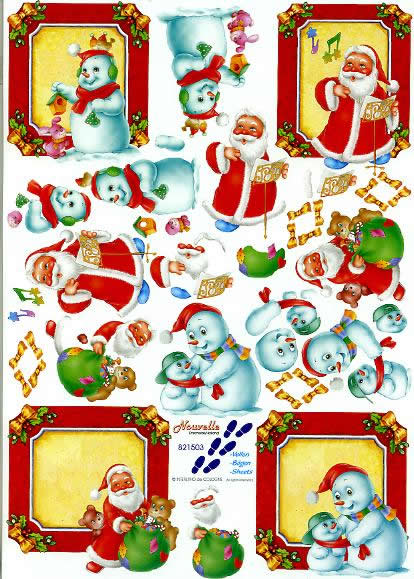3D Bogen Schnee + Weihnachtsmann - Format A4, Weihnachten - Weihnachtsmann,  Weihnachten - Geschenke,  Winter - Schneemänner,  Le Suh,  Weihnachten,  3D Bogen,  Spielzeug