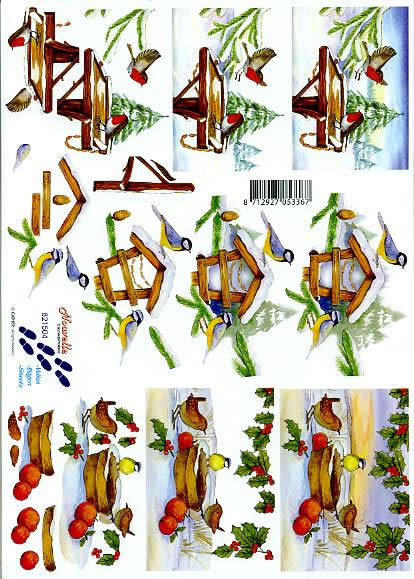 3D Bogen Vogelfütterung - Format A4, Tiere - Vögel,  Früchte -  Sonstige,  Winter - Schnee,  Le Suh,  Winter,  3D Bogen,  Vogelfütterung,  Ilex