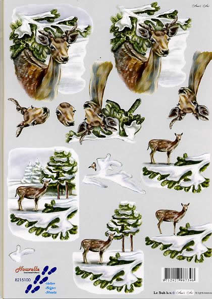 3D Bogen Weihnachtshirsch - Format A4, Tiere - Reh / Hirsch,  Sonstiges -  Sonstiges,  Regionen - Wald / Wiesen,  Le Suh,  Winter,  3D Bogen,  Waldtiere,  Reh,  Verschneiter Wald