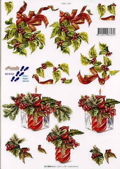 3D Bogen Weihnachtskerze - Format A4,  Weihnachten - Kerzen,  Pflanzen - Ilex,  Le Suh,  Weihnachten,  3D Bogen,  Weihnachtskerze,  Weihnachtsgesteck