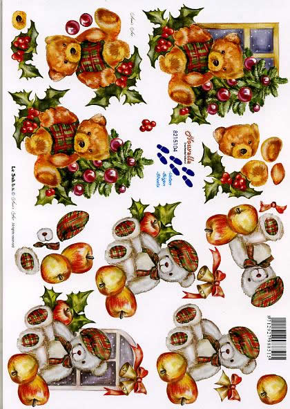 3D Bogen Weihnachtsbär - Format A4, Weihnachten - Glocken,  Tiere - Bären,  Früchte -  Sonstige,  Le Suh,  Weihnachten,  3D Bogen,  Weihnachtsbär, Baumschmuck