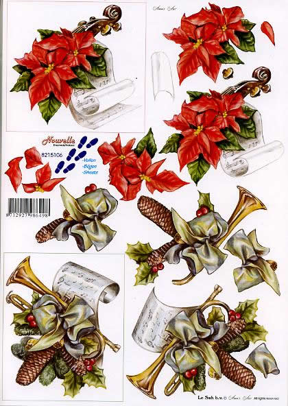 3D Bogen Geige + Trompete - Format A4, Sonstiges - Musik,  Früchte - Zapfen,  Weihnachten - Weihnachtsstern,  Le Suh,  Weihnachten,  3D Bogen,  Geige + Trompete,  Weihnachtsgesteck