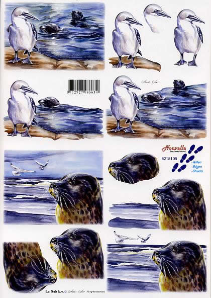 3D Bogen Seehund + Möve - Format A4,  Tiere -  Sonstige,  Regionen - Strand / Meer -  Sonstige,  Le Suh,  3D Bogen,  Seehund + Möve