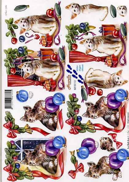 3D Bogen Weihnachtskatzen - Format A4, Tiere - Katzen,  Weihnachten - Geschenke,  Weihnachten - Baumschmuck,  Le Suh,  Weihnachten,  3D Bogen,  Weihnachtskatzen