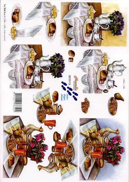 3D Bogen Frühstückstisch - Format A4, Getränke Kaffee / Tee,  Sonstiges -  Sonstiges,  Blumen -  Sonstige,  Le Suh,  3D Bogen,  Frühstückstisch