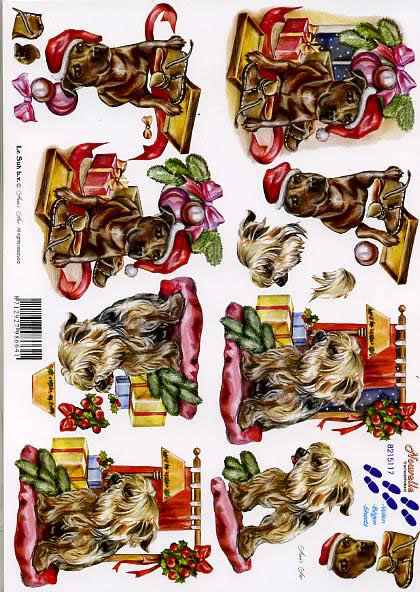3D Bogen Weihnachtshündchen - Format A4, Weihnachten - Baumschmuck,  Tiere - Hunde,  Weihnachten - Geschenke,  Le Suh,  Weihnachten,  3D Bogen,  Weihnachtshündchen