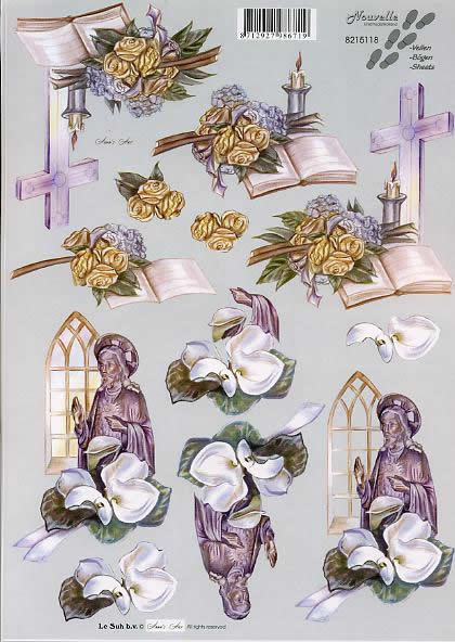 3D Bogen Kondolenz - Format A4,  Blumen - Rosen,  Blumen -  Sonstige,  Le Suh,  3D Bogen,  Kondolenz,  Kreuz,  Bibel