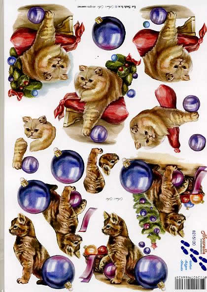 3D Bogen Weihnachskatzen - Format A4, Weihnachten - Baumschmuck,  Tiere - Katzen,  Weihnachten - Weihnachtsbaum,  Le Suh,  Weihnachten,  3D Bogen,  Weihnachskatzen