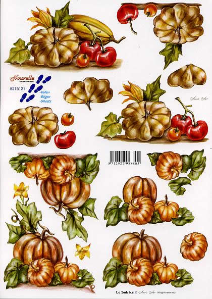 3D Bogen Kürbisse - Format A4, Früchte -  Sonstige,  Früchte - Kürbisse,  Herbst - Halloween,  Le Suh,  Herbst,  3D Bogen,  Gartenfrüchte,  Kürbis,  Tomaten