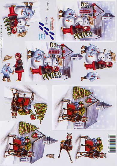 3D Bogen Winter - Format A4, Winter - Schneemänner,  Weihnachten - Weihnachtsbaum,  Winter - Schlitten,  Le Suh,  Winter,  3D Bogen,  Winterlandschaft,  Weihnachtskinder
