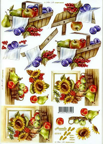 3D Bogen Obstkorb - Format A4,  Früchte -  Sonstige,  Blumen - Sonnenblumen,  Le Suh,  Herbst,  3D Bogen,  Obstkorb
