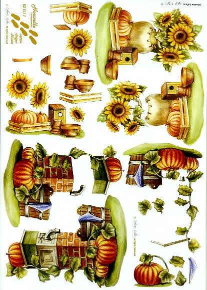 3D Bogen Kürbis + Sonnenblume - Format A4,  Blumen - Sonnenblumen,  Früchte - Kürbisse,  Le Suh,  Herbst,  3D Bogen,  Vogelhäuschen