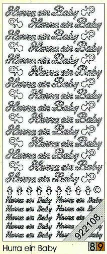 1 Stickers - 10 x 23 cm 0428 - Hurra ein Baby - silber, Farbe - silber,  Ereignisse - Geburt,  Art - Stickers normal,  Jahreszeit - Everyday,  0428 - Hurra ein Baby,  Schriften
