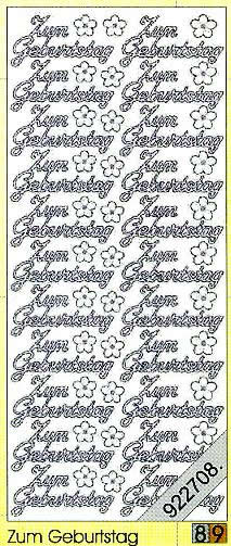 1 Stickers - 10 x 23 cm 0401 - zum Geburtstag - silber,  Farbe - silber,  Art - Stickers normal,  Jahreszeit - Everyday,  0401 - zum Geburtstag,  Schriften,  Blumen