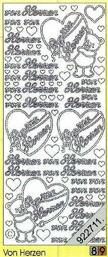 1 Stickers - 10 x 23 cm 0406 - von Herzen - gold, Ereignisse - Sonstige,  Farbe - gold,  Art - Stickers normal,  Jahreszeit - Everyday,  0406 - von Herzen,  Schriften,  Bärchen,  Herzen,  Geburtstag