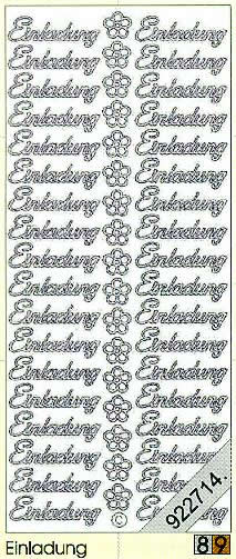 1 Stickers - 10 x 23 cm 0404 - Einladung - silber, Schriften - deutsch,  Farbe - silber,  Art - Stickers normal,  Jahreszeit - Everyday,  0404 - Einladung