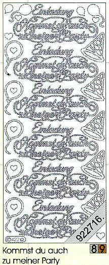 1 Stickers - 10 x 23 cm 0422 - Kommst du auch zu... - gold, Farbe - gold,  Schriften - deutsch,  Art - Stickers normal,  Jahreszeit - Everyday,  0422 - Kommst du auch zu...,  Einladung,  Luftballons,  Hütchen,  Herzen