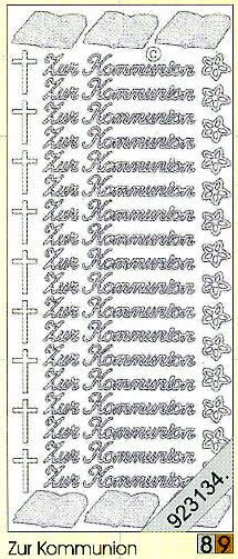 1 Stickers - 10 x 23 cm 0413 - zur Kommunion - silber, Farbe - silber,  Ereignisse - Kommunion,  Art - Stickers normal,  Jahreszeit - Everyday,  0413 - zur Kommunion,  Schriften,  Buch,  Kreuz,  Blumen