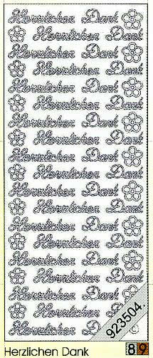 1 Stickers - 10 x 23 cm 0407 - Herzlichen Dank - silber, Schriften - deutsch,  Farbe - silber,  Art - Stickers normal,  Jahreszeit - Everyday,  0407 - Herzlichen Dank,  Blumen