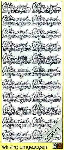 1 Stickers - 10 x 23 cm 0418 - Wir sind umgezogen - silber, Schriften - deutsch,  Farbe - silber,  Art - Stickers normal,  Jahreszeit - Everyday,  0418 - Wir sind umgezogen