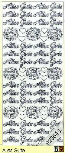 1 Stickers - 10 x 23 cm 0423 - Alles Gute - silber, Farbe - silber,  Schriften - deutsch,  Art - Stickers normal,  Jahreszeit - Everyday,  0423 - Alles Gute,  Blumen,  Herzen