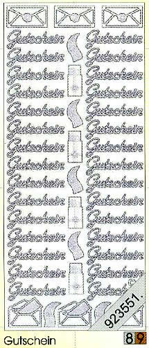 1 Stickers - 10 x 23 cm 0417 - Gutschein - silber, Schriften - deutsch,  Farbe - silber,  Art - Stickers normal,  Jahreszeit - Everyday,  0417 - Gutschein