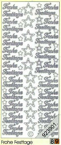 1 Stickers - 10 x 23 cm 0452 - Frohe Festtage - silber, Schriften - deutsch,  Farbe - silber,  Art - Stickers normal,  Jahreszeit - Weihnachten,  0452 - Frohe Festtage,  Sterne