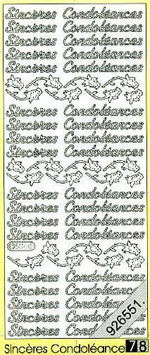 1 Stickers - 10 x 23 cm 0504 - Sincères Condoléance - silber, Schriften - französisch,  Farbe - silber,  Art - Stickers normal,  Jahreszeit - Everyday,  Trauer