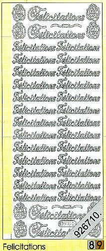 1 Stickers - 10 x 23 cm 0500 - Felicitations - gold, Farbe - gold,  Schriften - französisch,  Art - Stickers normal,  Jahreszeit - Everyday,  Glückwunsch auf Französisch,  Blumen
