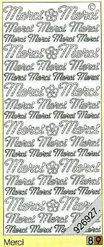 1 Stickers - 10 x 23 cm 0503 - Merci - gold, Schriften - französisch,  Farbe - gold,  Art - Stickers normal,  Jahreszeit - Everyday,  Merci