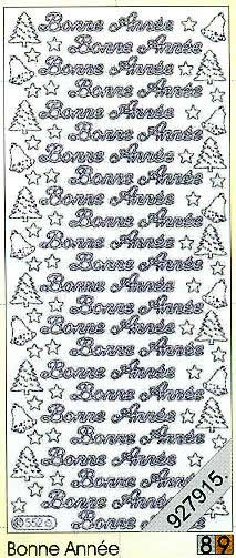 1 Stickers - 10 x 23 cm 0552 - Bonne AnnÃ©e - silber, Schriften - französisch,  Farbe - silber,  Art - Stickers normal,  Jahreszeit - Weihnachten,  Bonne Année,  Glocken,  Weihnachtsbaum,  Sterne