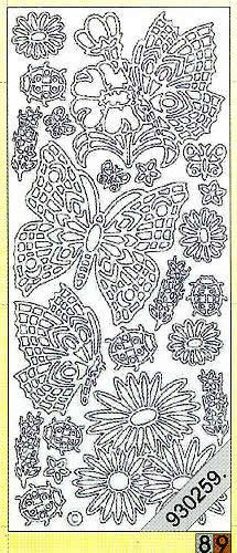 1 Stickers - 10 x 23 cm 0833 - Blumen + Schmetterling - gold, Motiv - Tiere,  Farbe - gold,  Art - Stickers normal,  Jahreszeit - Everyday,  0833 - Blumen + Schmetterling,  Käfer