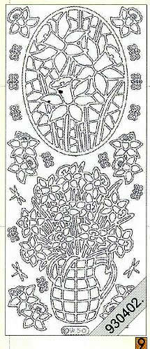 1 Stickers - 10 x 23 cm 0945 - Narzissen in Vase - gold, Motiv - Blumen,  Farbe - gold,  Art - Stickers normal,  Jahreszeit - Frühjahr,  0945 - Narzissen in Vase