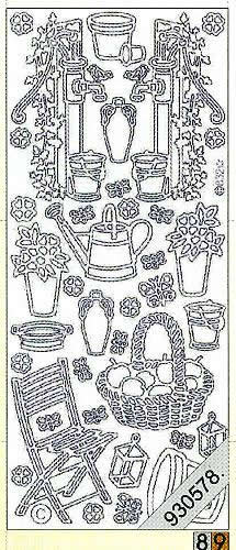 1 Stickers - 10 x 23 cm 0832 - Gartenwerkzeug - gold,  Farbe - gold,  Art - Stickers normal,  Jahreszeit - Everyday,  0832 - Gartenwerkzeug,  Obstkorb,  Giesskanne,  Eimer