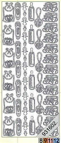 1 Stickers - 10 x 23 cm 0116 - Baby - rosa, Farbe - rose,  Ereignisse - Geburt,  Art - Stickers normal,  Jahreszeit - Everyday,  Babysachen,  Lätzchen,  Nuckel,  Rassel