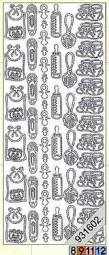 1 Stickers - 10 x 23 cm 0116 - Baby - hell - blau, Ereignisse - Geburt,  Farbe - sonstige,  Art - Stickers normal,  Jahreszeit - Everyday,  Hellblau,  Babysachen,  Rassel,  Lätzchen,  Nuckel