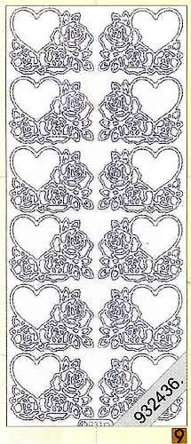 1 Stickers - 10 x 23 cm 0931 - Herz + Rosen - gold, Motiv - Liebe,  Farbe - gold,  Art - Stickers normal,  Jahreszeit - Everyday,  0931 - Herz + Rosen