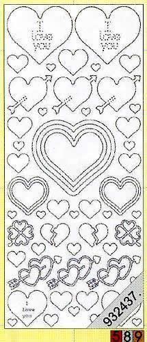 1 Stickers - 10 x 23 cm 0801 - Herzen - gold, Farbe - gold,  Motiv - Liebe,  Art - Stickers normal,  Jahreszeit - Everyday,  0801 - Herzen