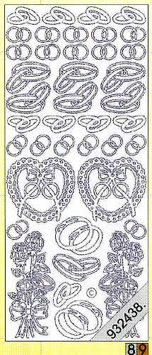 1 Stickers - 10 x 23 cm 0803 - Ringe, Herz+Rosen, - gold, Farbe - gold,  Ereignisse - Hochzeit,  Art - Stickers normal,  Jahreszeit - Everyday,  0803 - Ringe,  Herz+Rosen